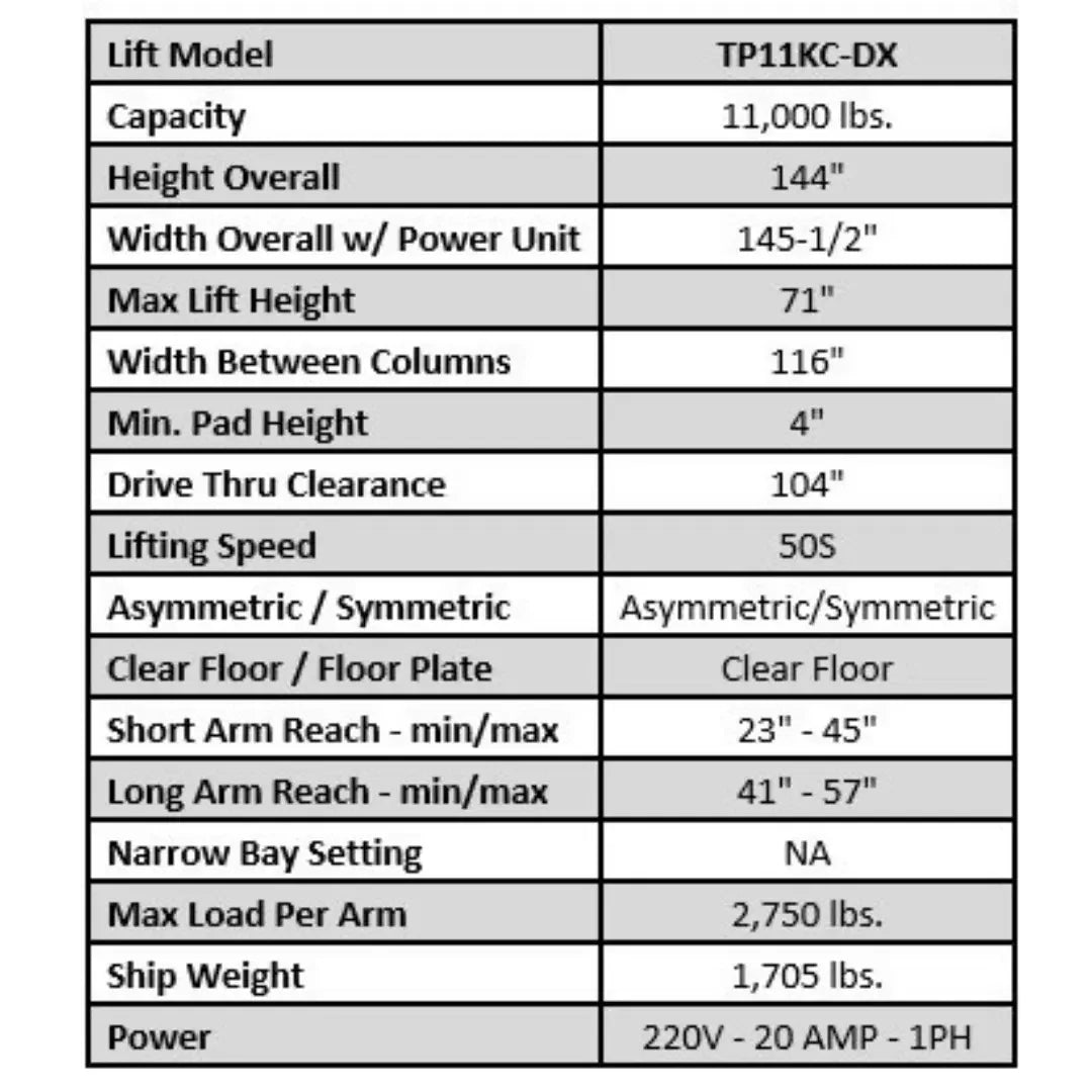 Valor VP11KC-DX 11,000 lb 2 Post Clear Floor Valor