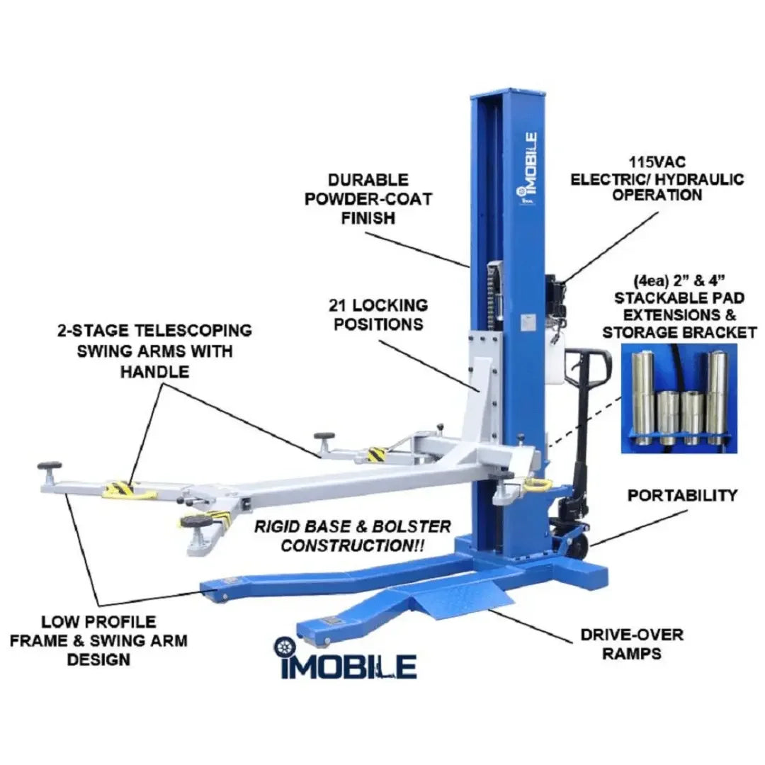 IDEAL iMobile MSC-6KLP 6,000 lb Low Profile Mobile Single Column Lift - Mechanic Super Store