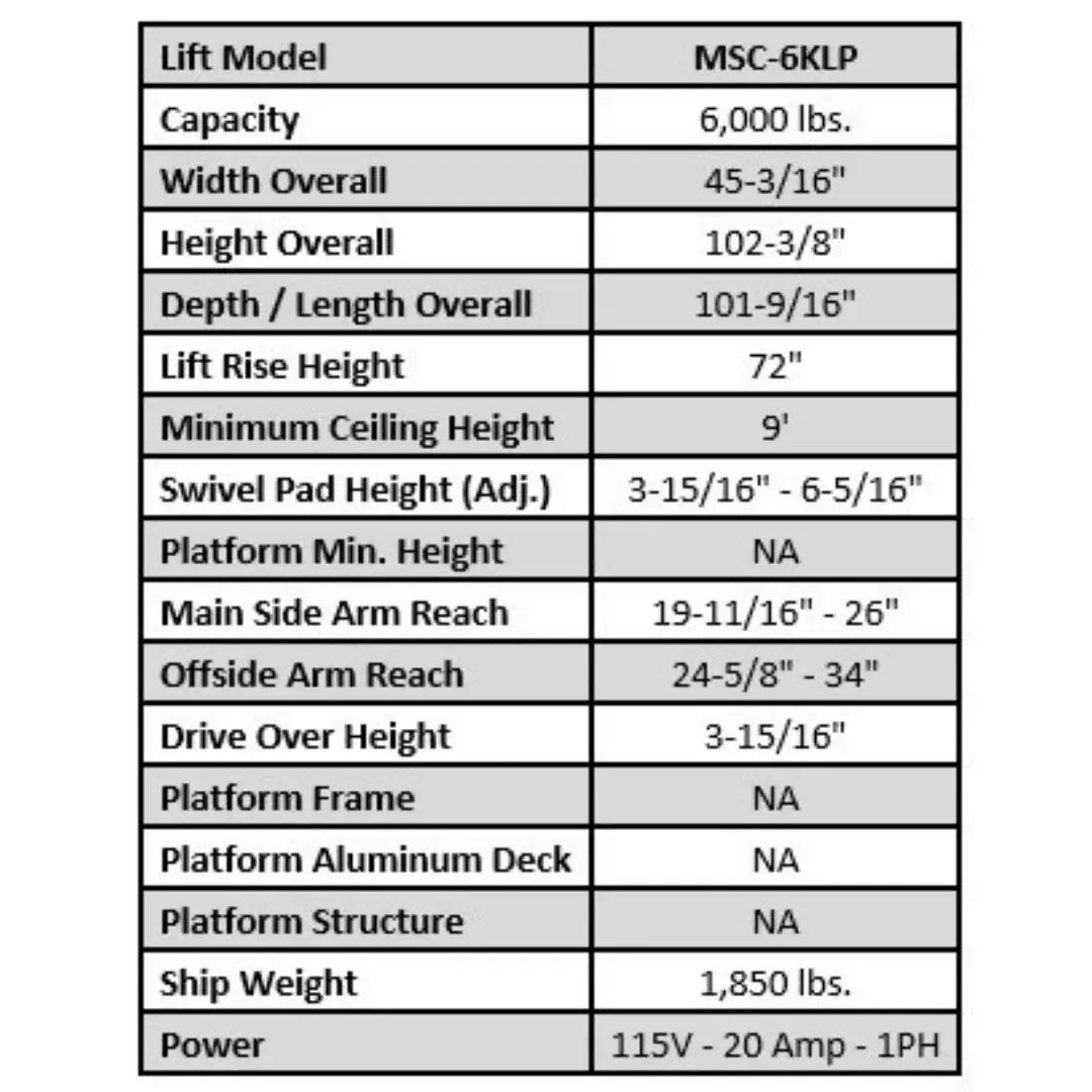 IDEAL iMobile MSC-6KLP 6,000 lb Low Profile Mobile Single Column Lift - Mechanic Super Store