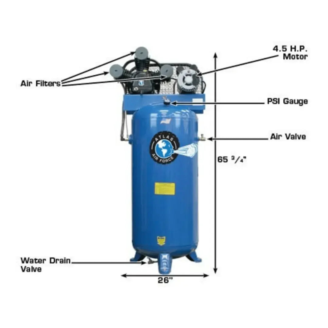 Atlas Air Force AF5 4.5HP 60 Gallon Single-Stage Air Compressor Atlas
