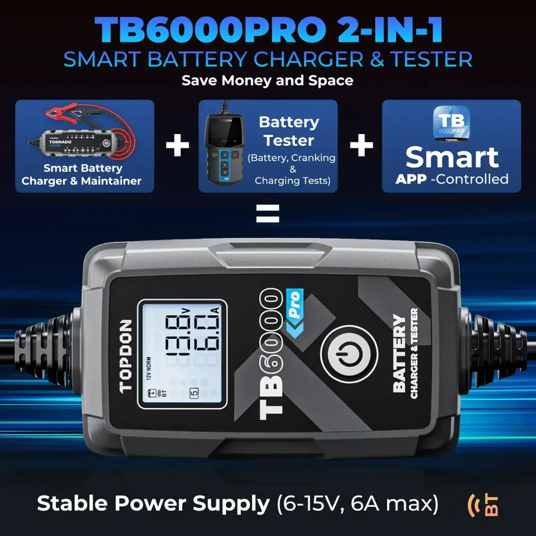 Topdon USA TB6000Pro 2-IN-1 Smart Car Battery Charger & Tester - Mechanic Super Store