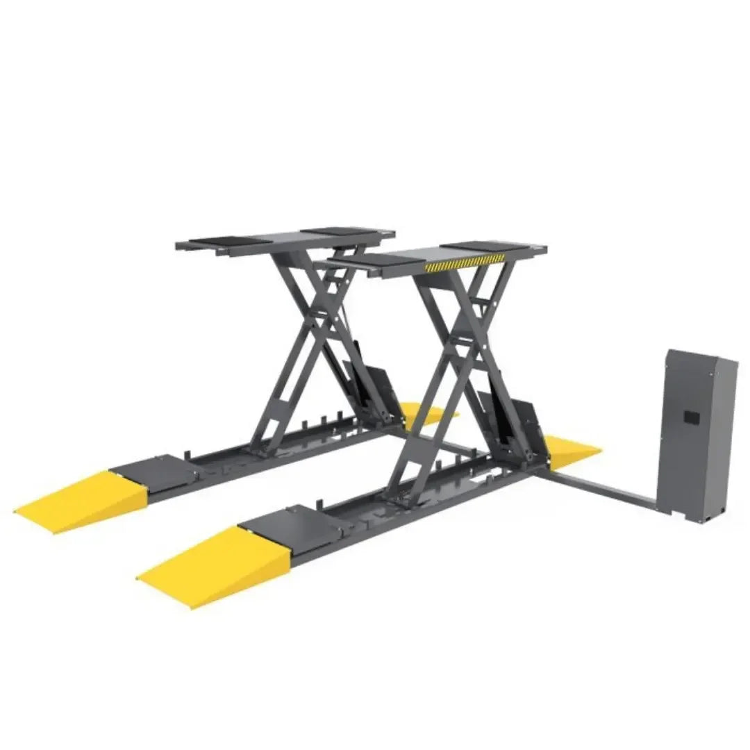 BendPak SP-7XE 7,000 lbs Frame Engaging Scissor Lift shown on a halo white background by MechanicSuperstore