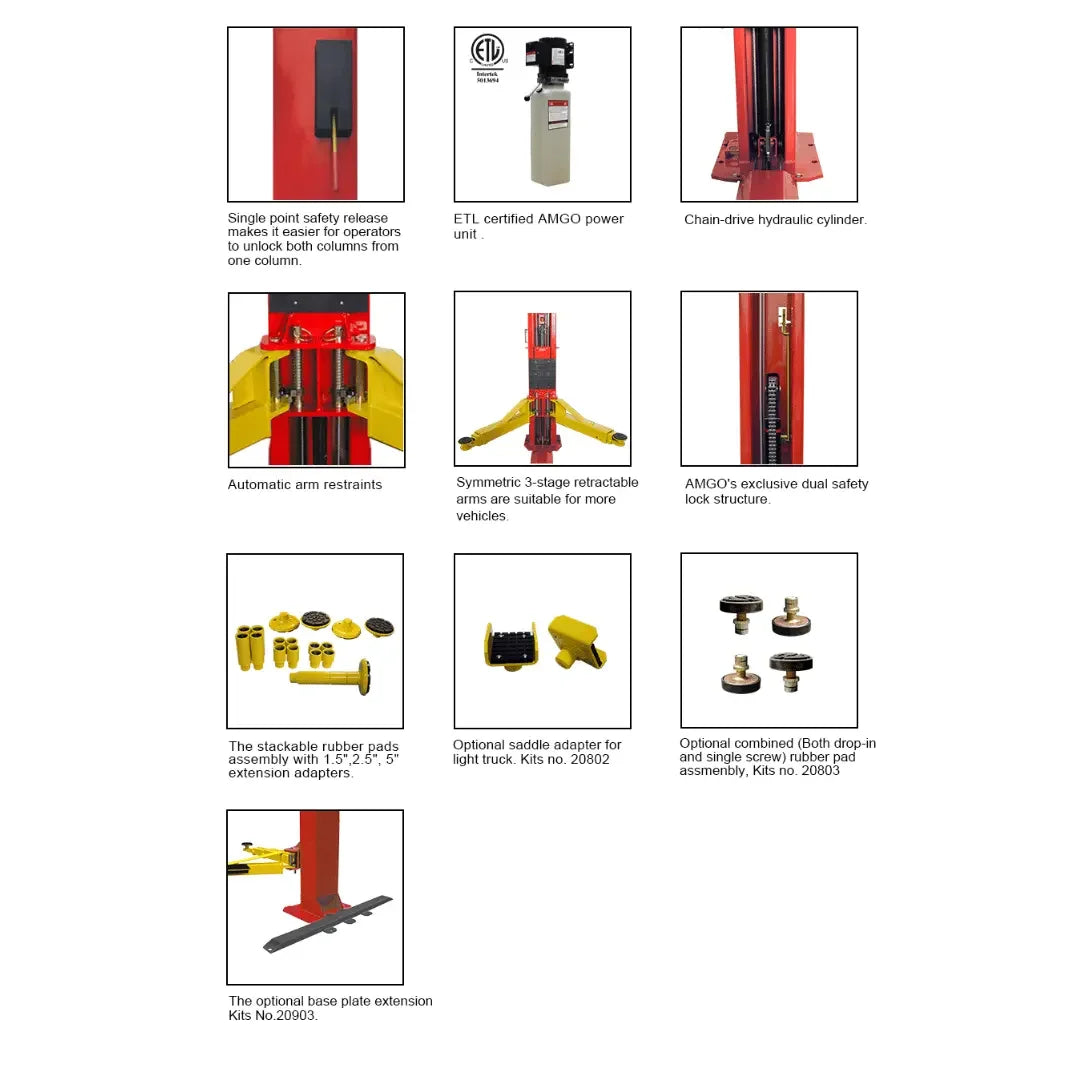 Amgo BP-10 10,000 lb 2 Post Lift - Mechanic Super Store