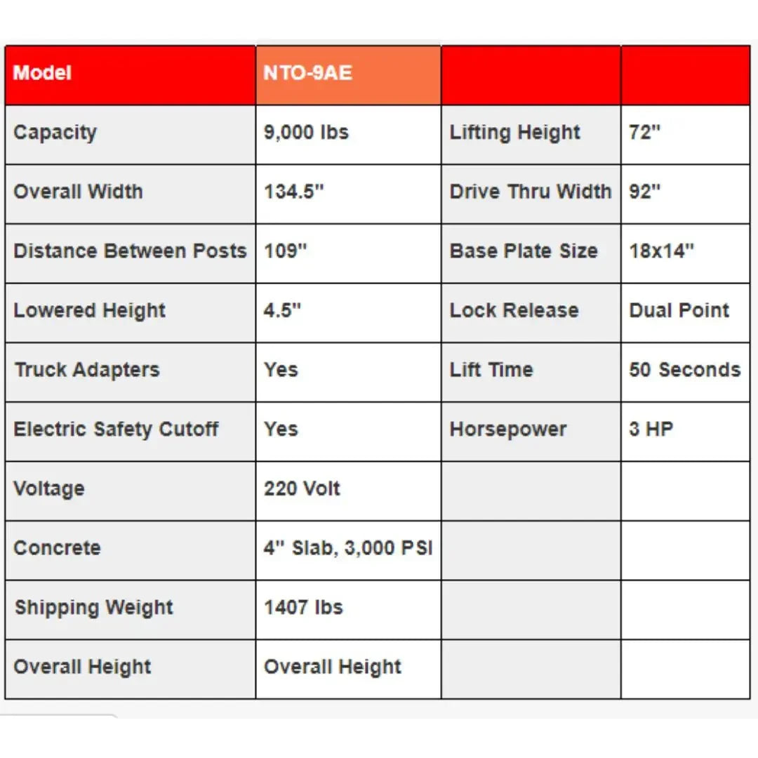 Triumph NTO-9AE 9,000 lb. 2 Post Lift - Mechanic Super Store