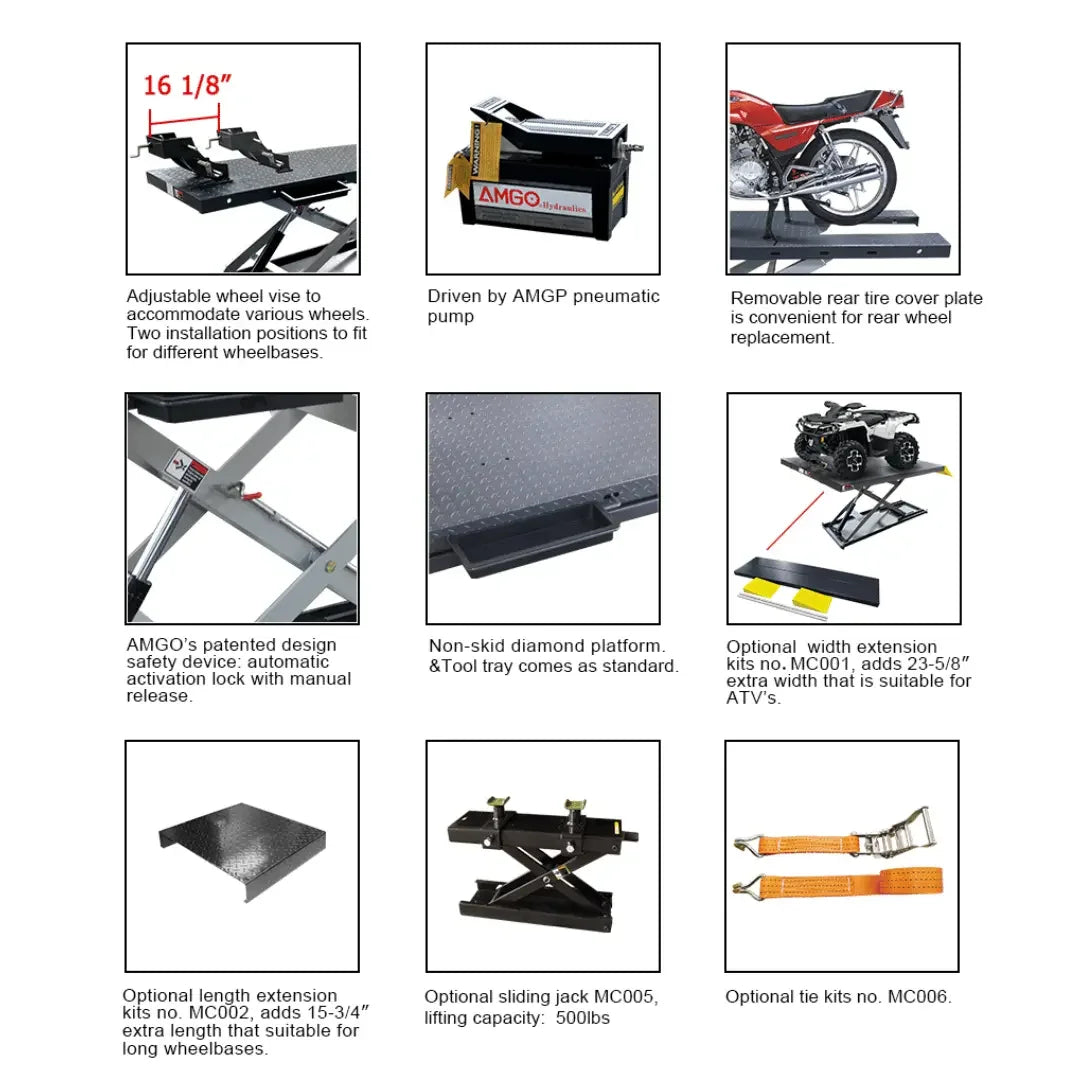 Amgo MC-1200P Motorcycle & Atv Lift - Mechanic Super Store