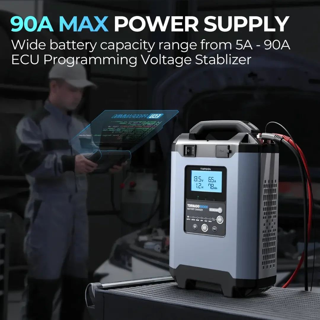 Topdon USA Tornado90000 Professional-Grade Smart Battery Charger - Mechanic Super Store