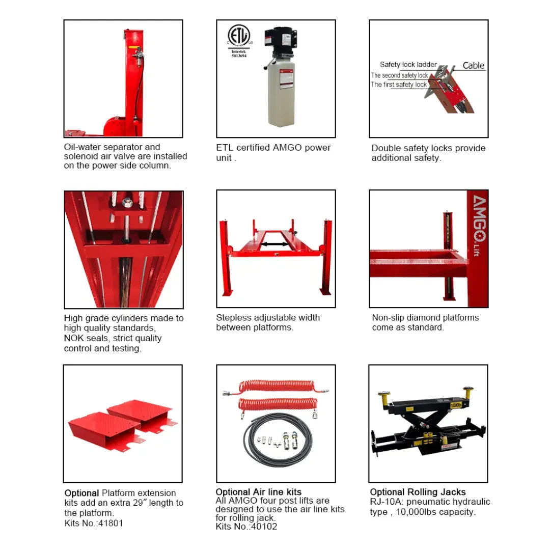 Amgo PRO-18 18,000 lb Heavy Duty 4 Post Car Lift - Mechanic Super Store