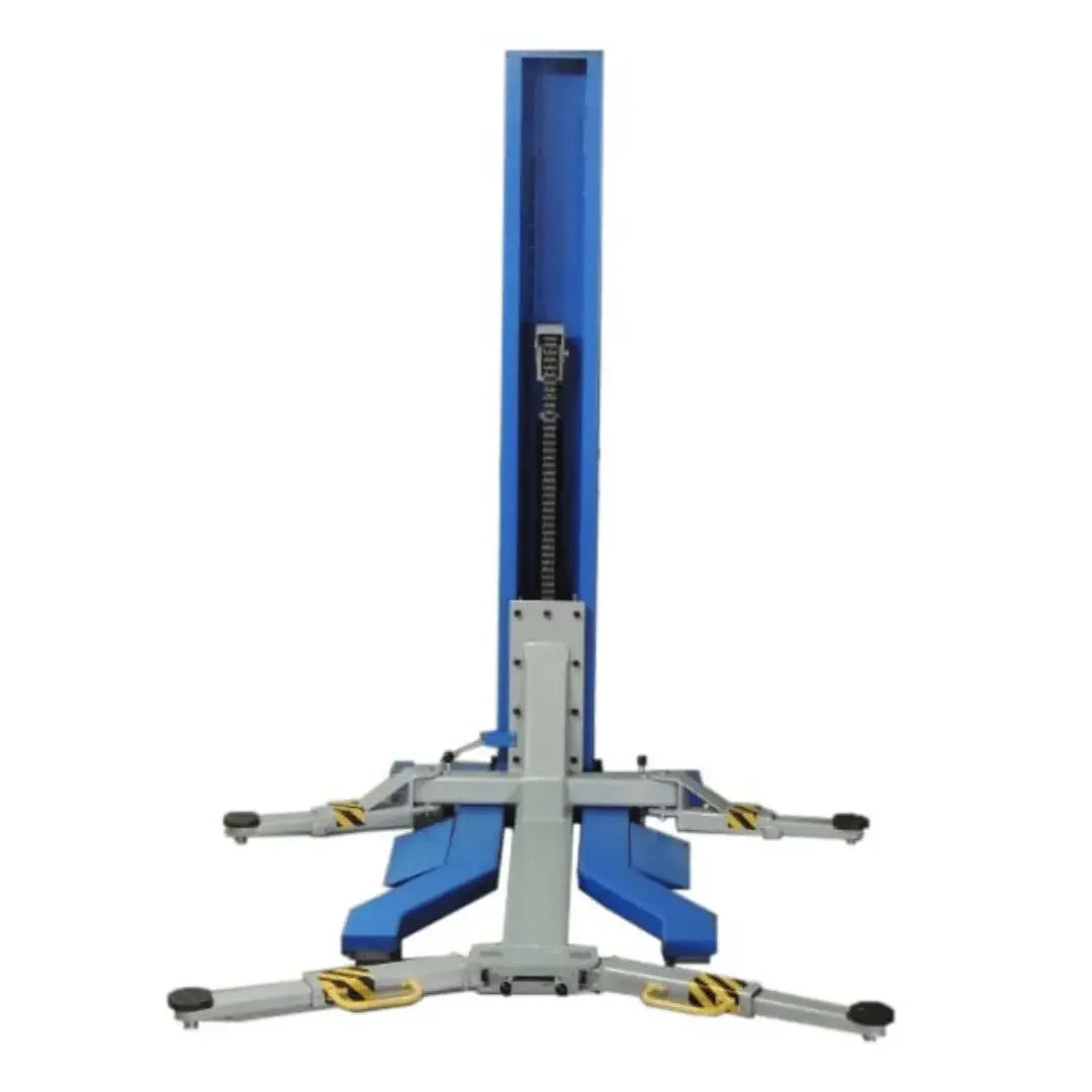 IDEAL iMobile MSC-6KLP 6,000 lb Low Profile Mobile Single Column Lift by mechanic superstore shown in the lowest setting upon a white background