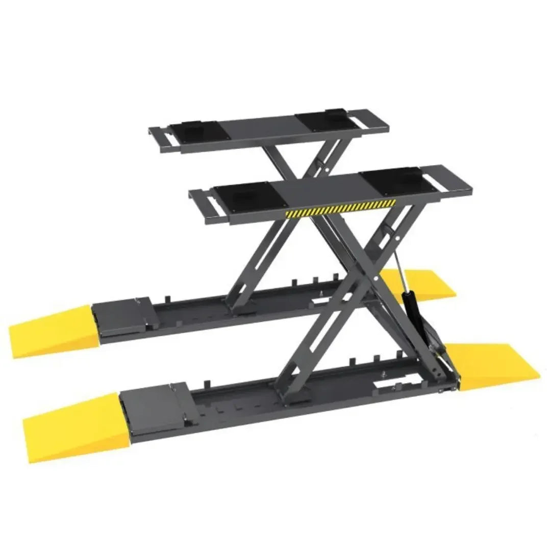 BendPak SP-7XE 7,000 lbs Frame Engaging Scissor Lift shown from the side view on a white background