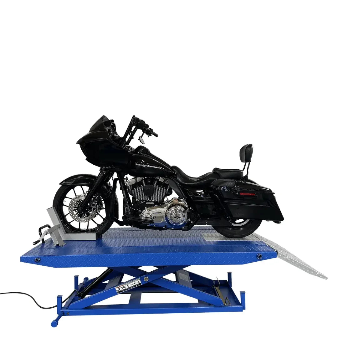 Tuxedo M-1500C-HR 1,500 lb High Rise Motorcycle Lift Bench - Vise, Sides, Balance Bar, Pump - Mechanic Super Store