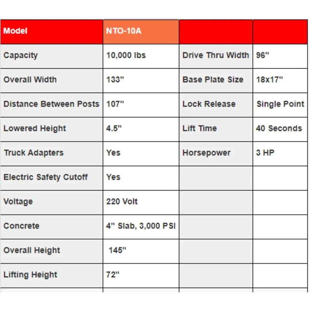 Triumph NTO-10A 10,000 lb. 2 Post Lift Triumph