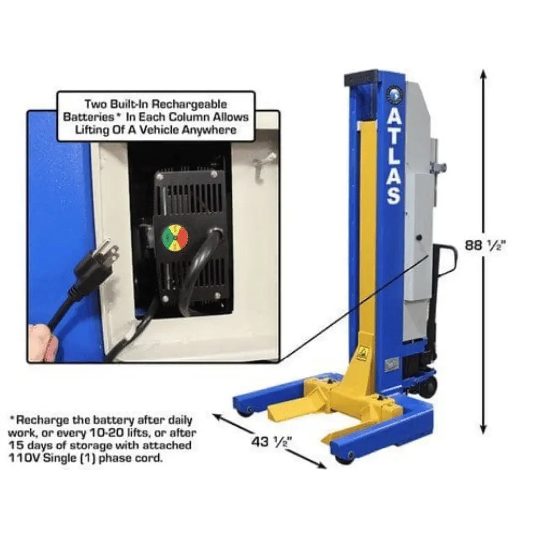 Atlas 111,000 LB. ALI Certified Battery Powered Mobile Column Lift System - Mechanic Super Store