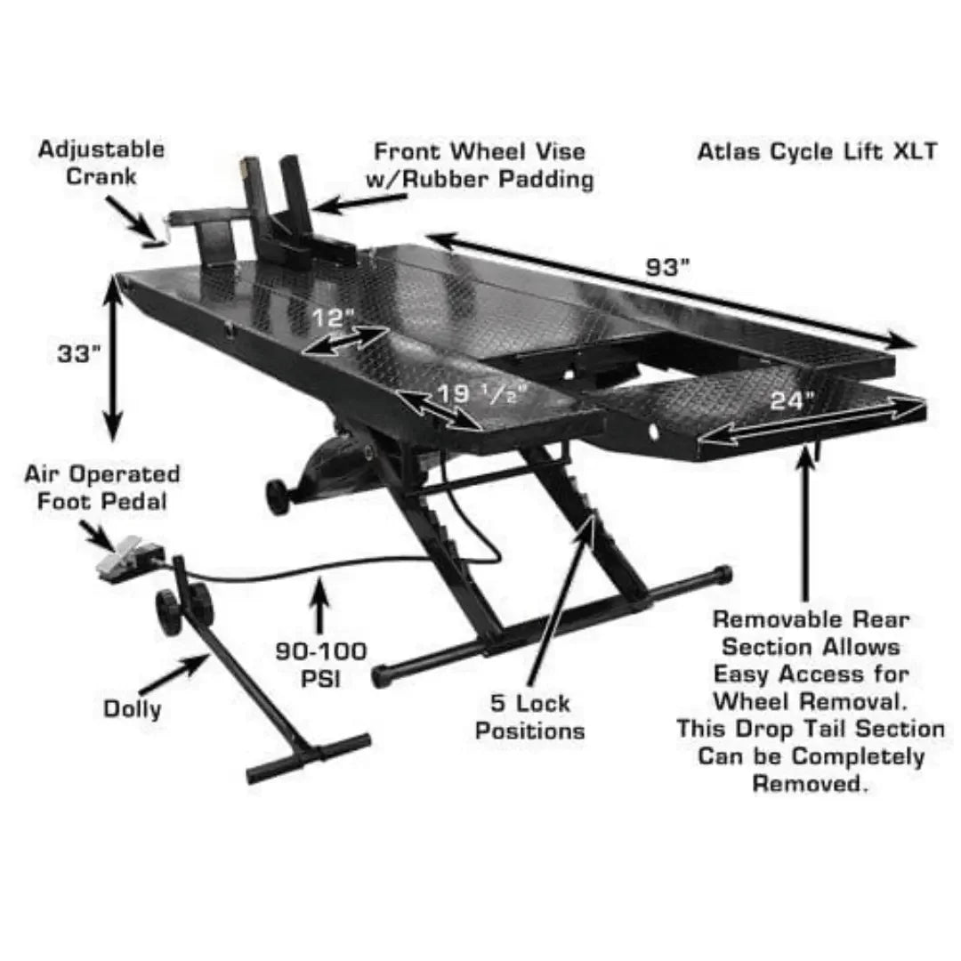 Atlas Cyclelift XLT 1,000 lb. Air-Operated Motorcycle and ATV Lift - Mechanic Super Store