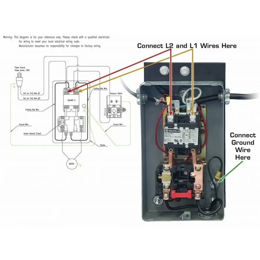 Atlas Air Force AF9-17 7.5HP 80 Gallon Air Compressor diagram of ground and hot wires
