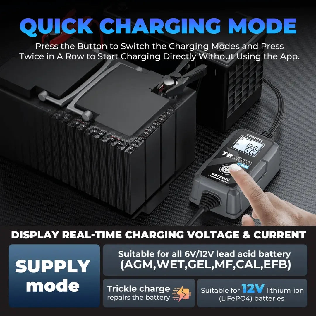 Topdon USA TB6000Pro 2-IN-1 Smart Car Battery Charger & Tester - Mechanic Super Store
