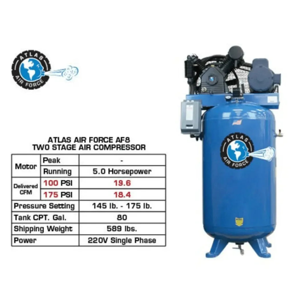 Atlas Air Force AF8 5HP 80 Gallon Two Stage 5HP Commercial Grade Air Compressor Atlas