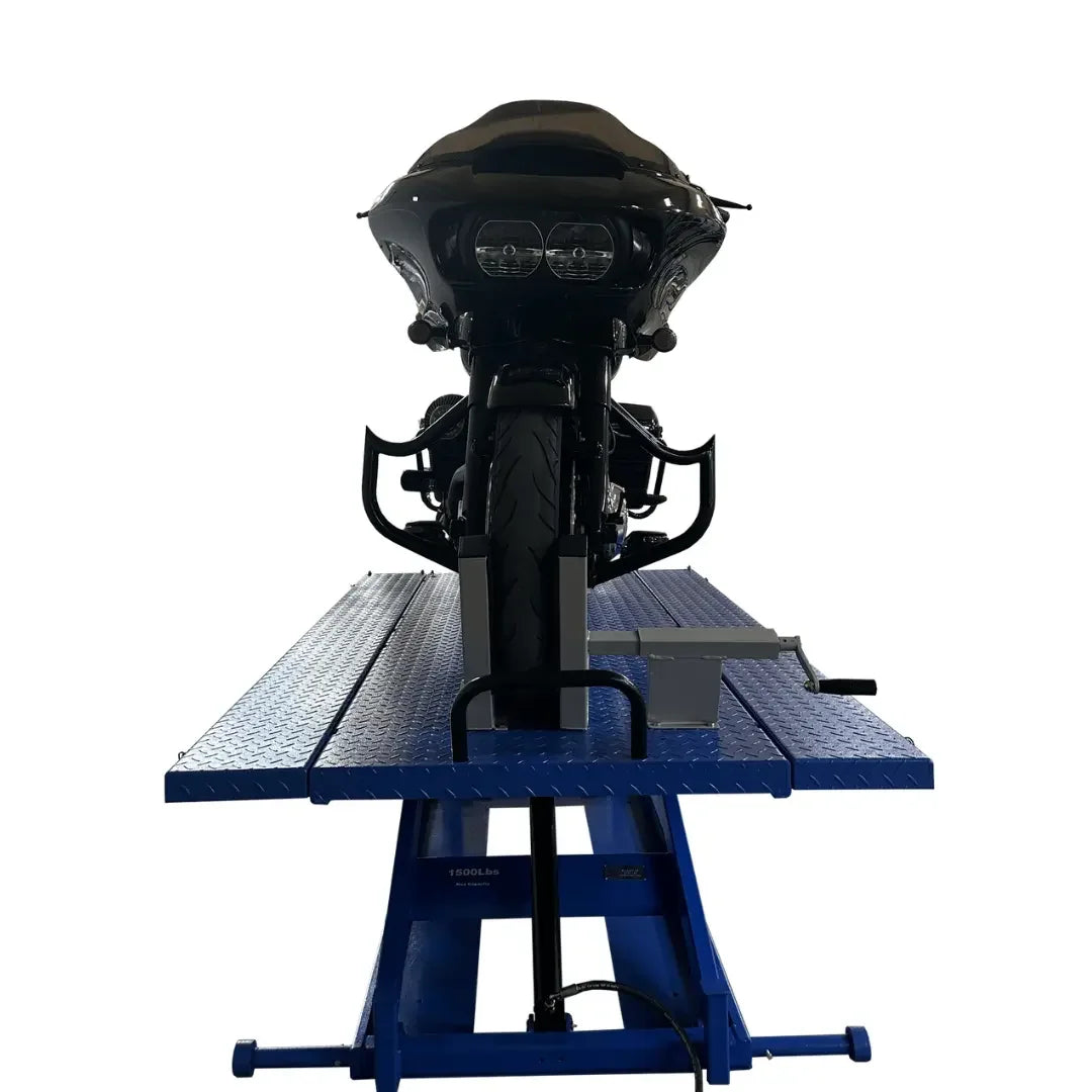Tuxedo M-1500C-HR 1,500 lb High Rise Motorcycle Lift Bench - Vise, Sides, Balance Bar, Pump - Mechanic Super Store