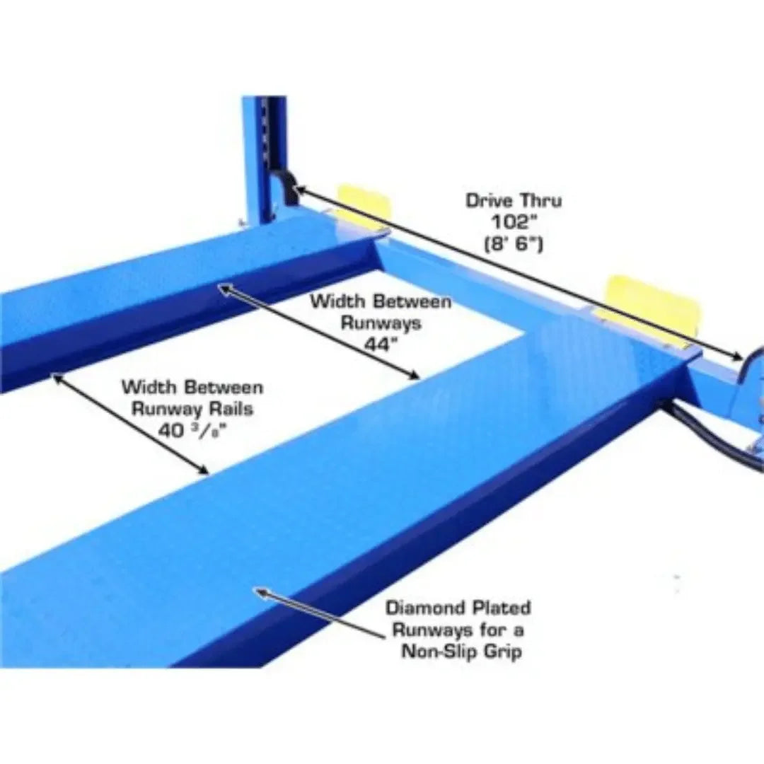 Atlas 414 14,000 lb Commercial 4-Post Lift + RJ8 Rolling Bridge Jacks Combo - Mechanic Super Store