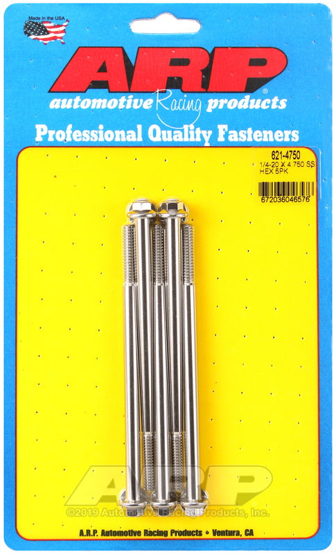 1/4-20 x 4.750 hex SS bolts