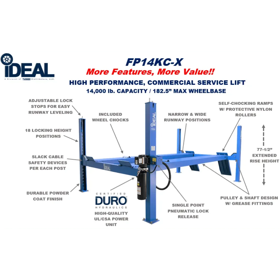 iDEAL FP14KC-X 4 Post Service Lift - Mechanic Super Store