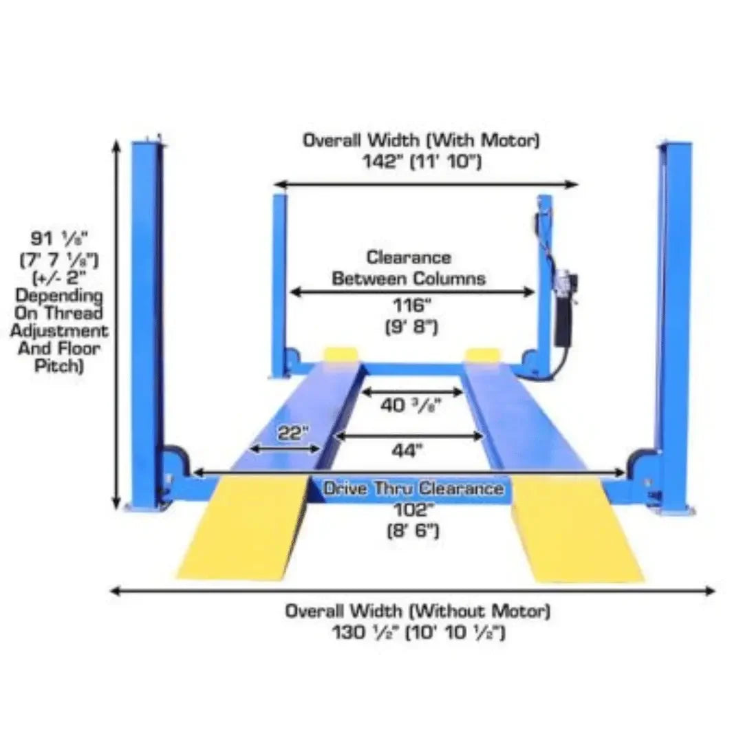 Atlas 414 14,000 lb Commercial 4-Post Lift + RJ8 Rolling Bridge Jacks Combo - Mechanic Super Store