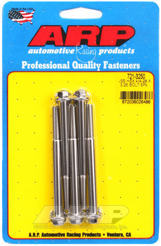 1/4-28 x 3.250 hex SS bolts