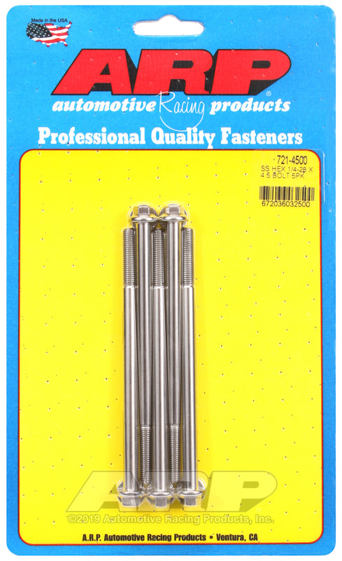 1/4-28 x 4.500 hex SS bolts