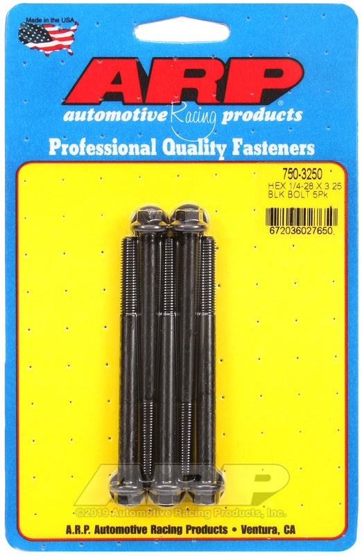 1/4-28 x 3.250 hex black oxide bolts
