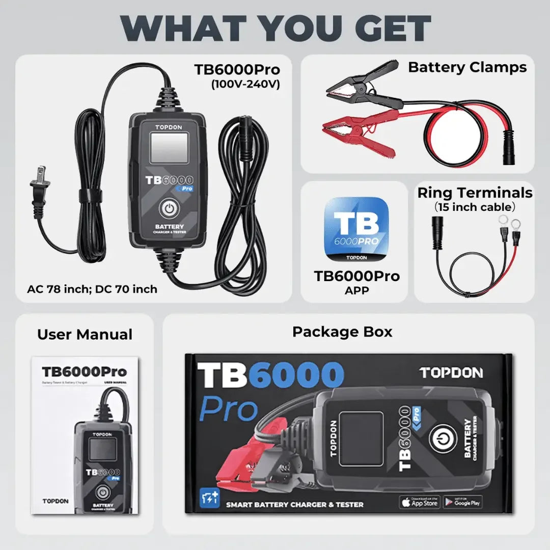 Topdon USA TB6000Pro 2-IN-1 Smart Car Battery Charger & Tester - Mechanic Super Store