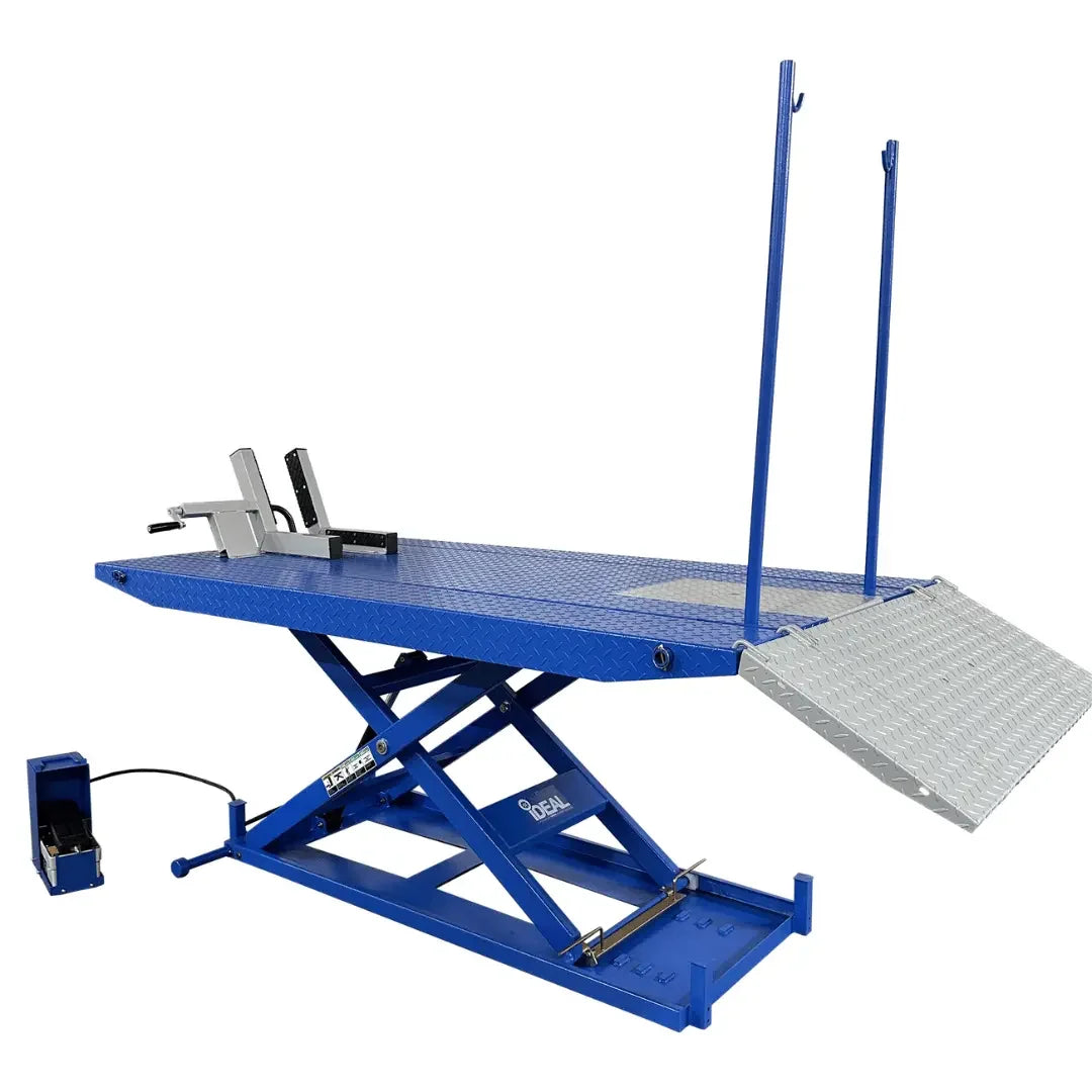 Tuxedo M-1500C-HR 1,500 lb High Rise Motorcycle Lift Bench - Vise, Sides, Balance Bar, Pump - Mechanic Super Store