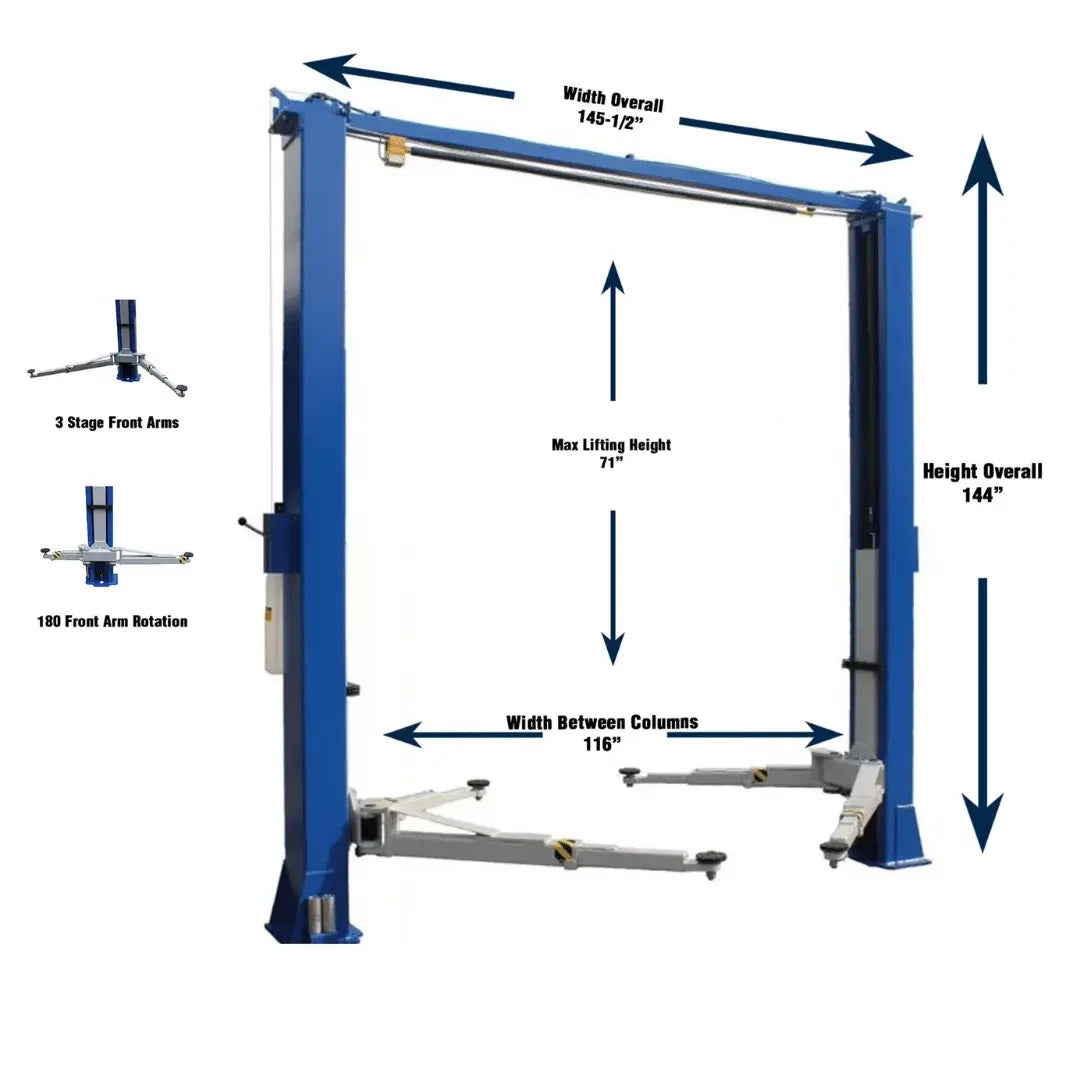 Ideal - TP10KAC-DX 10,000 lb 2 Post Clear Floor - Direct Drive - Bi-Symmetric - 3 Stage - Single Point ALI Certified W/PU - Mechanic Super Store