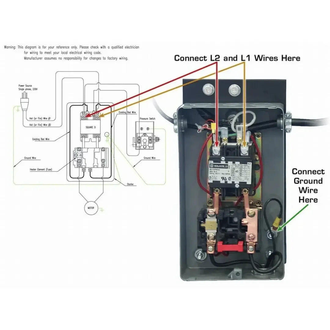 L1 and L2 and Ground wire connection locations