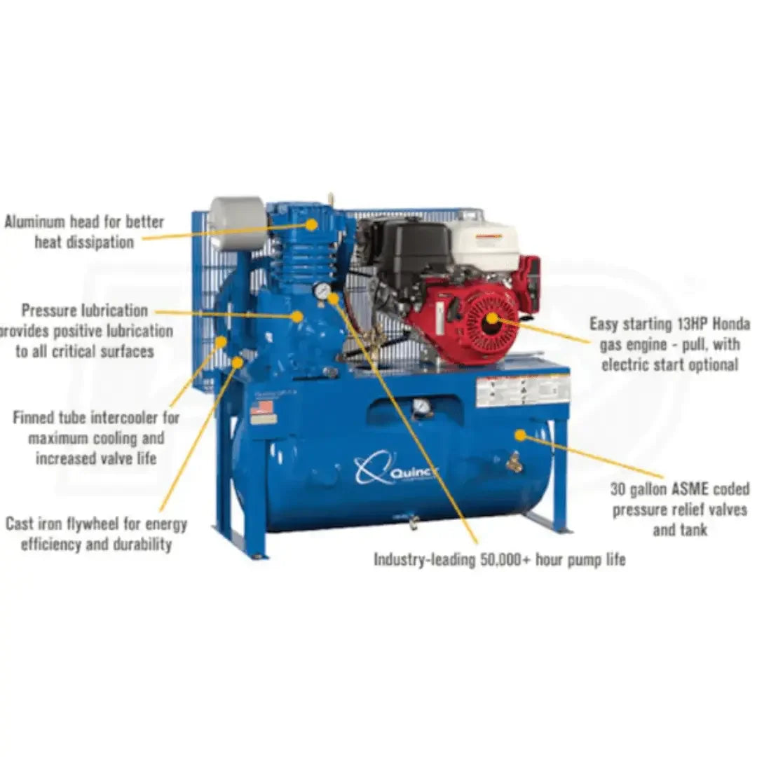 Quincy QP 13-HP 30-Gallon Pressure Lubricated Two-Stage Truck Mount Air Compressor w/ Electric Start Honda Engine