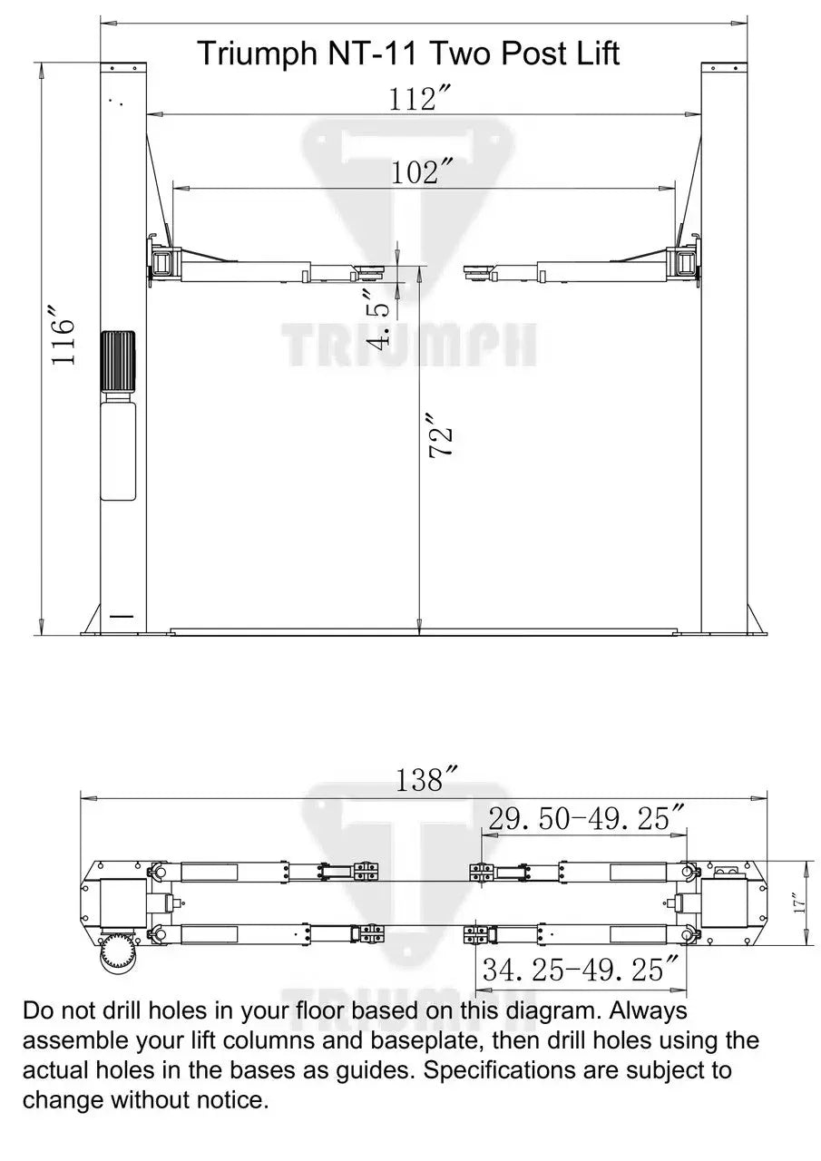 Triumph NT-11 11,000 lb. 2 Post Lift Triumph