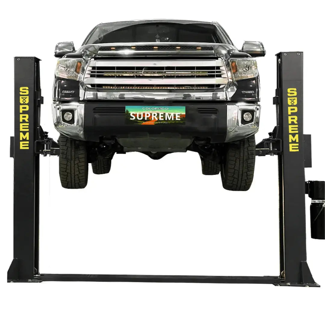buy 2 post car lift - truck on 2 post lift by supreme for purchase at mechanic superstore.