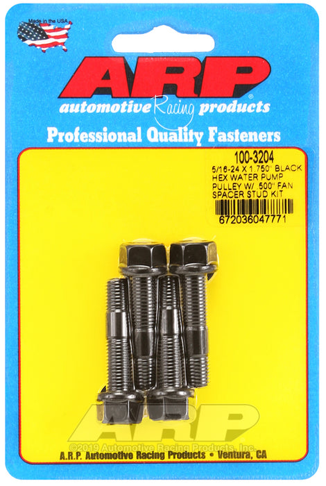 ARP 5/16-24 X 1.750 black hex water pump pulley w/ .500" fan spacer stud kit