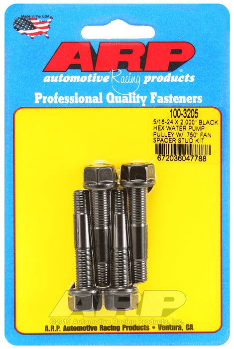 ARP 5/16-24 X 2.000 black hex water pump pulley w/ .750" fan spacer stud kit