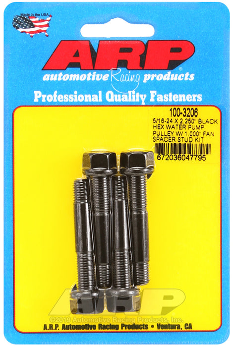 ARP 5/16-24 X 2.250 black hex water pump pulley w/ 1.000" fan spacer stud kit
