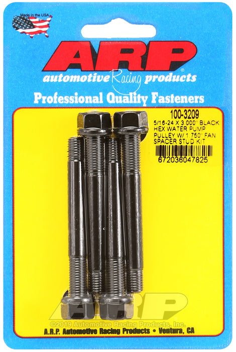 ARP 5/16-24 X 3.000 black hex water pump pulley w/ 1.750" fan spacer stud kit