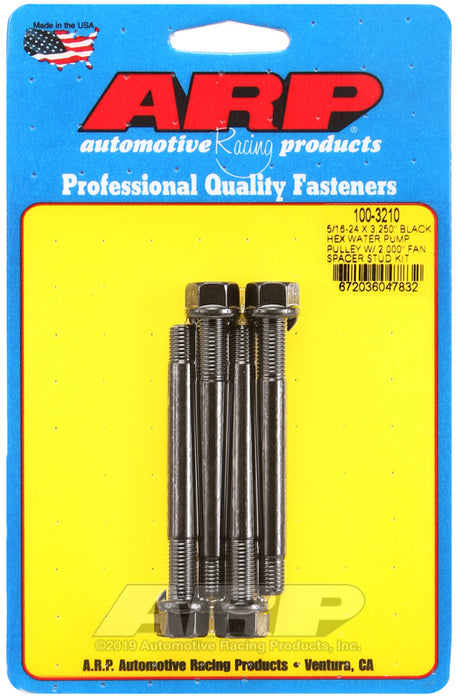 ARP 5/16-24 X 3.250 black hex water pump pulley w/ 2.000" fan spacer stud kit