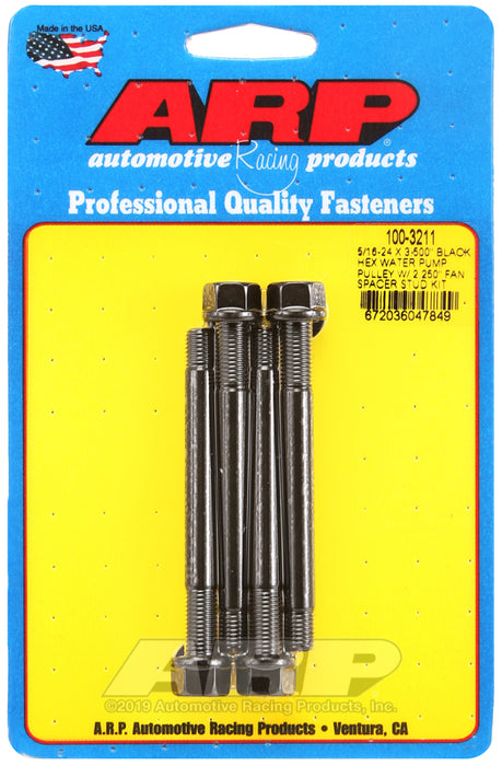 ARP 5/16-24 X 3.500 black hex water pump pulley w/ 2.250" fan spacer stud kit