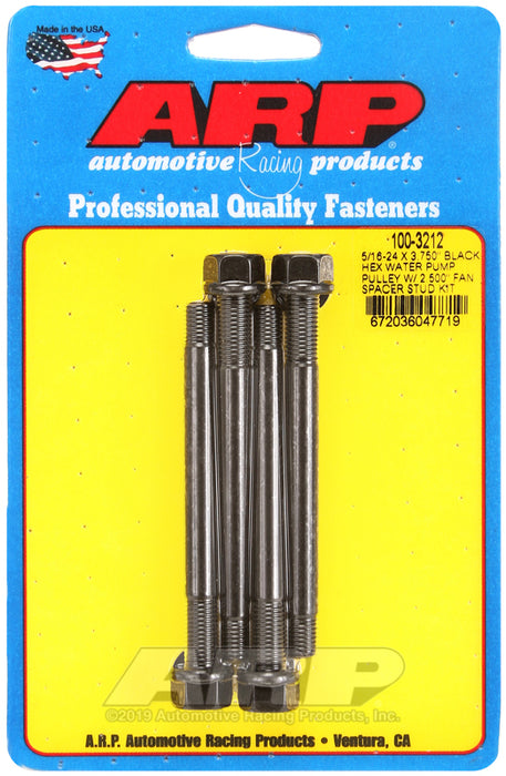 ARP 5/16-24 X 3.750 black hex water pump pulley w/ 2.500" fan spacer stud kit