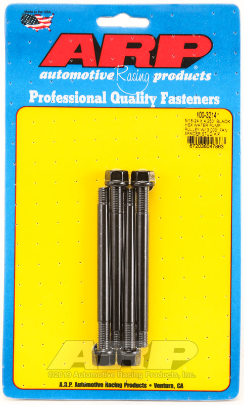ARP 5/16-24 X 4.250 black hex water pump pulley w/ 3.000" fan spacer stud kit
