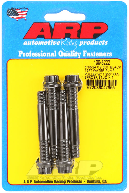 ARP 5/16-24 X 2.500 black 12pt water pump pulley w/ 1.250" fan spacer stud kit