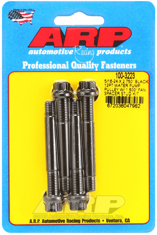 ARP 5/16-24 X 2.750 black 12pt water pump pulley w/ 1.500" fan spacer stud kit
