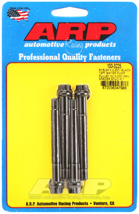 ARP 5/16-24 X 3.250 black 12pt water pump pulley w/ 2.000" fan spacer stud kit