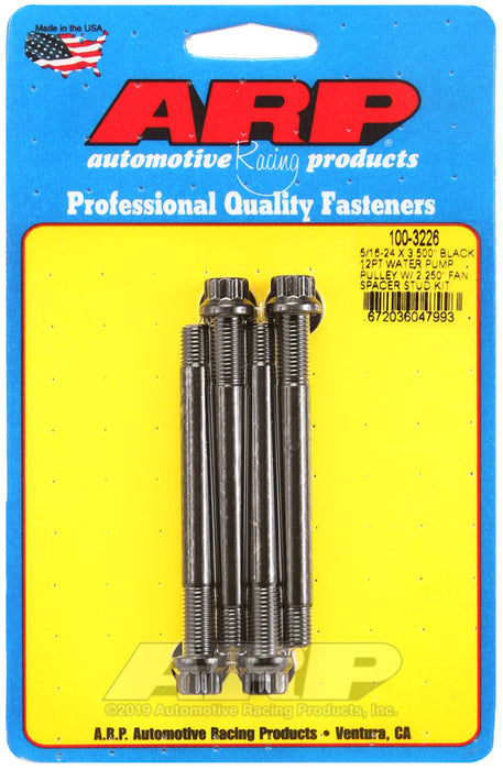 ARP 5/16-24 X 3.500 black 12pt water pump pulley w/ 2.250" fan spacer stud kit