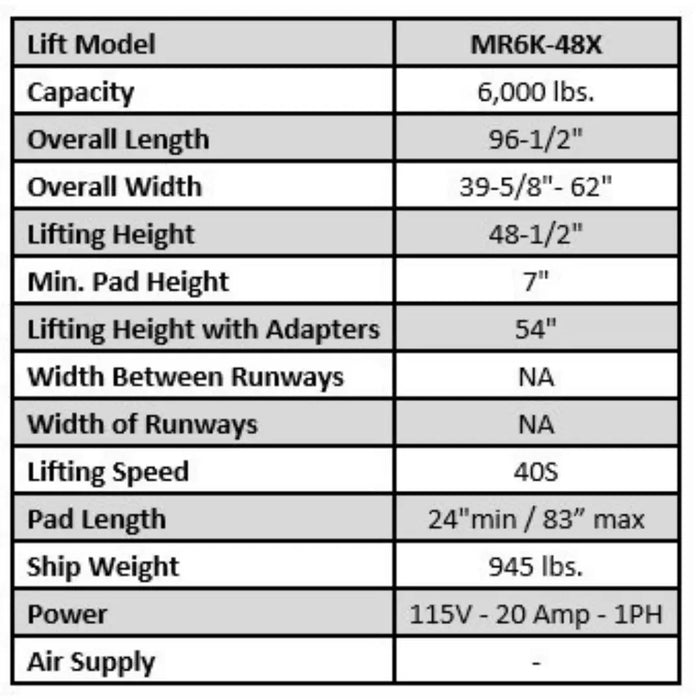 Tuxedo MR6K-48X 6,000 lb Mid-Rise Scissor Lift - Mechanic Super Store