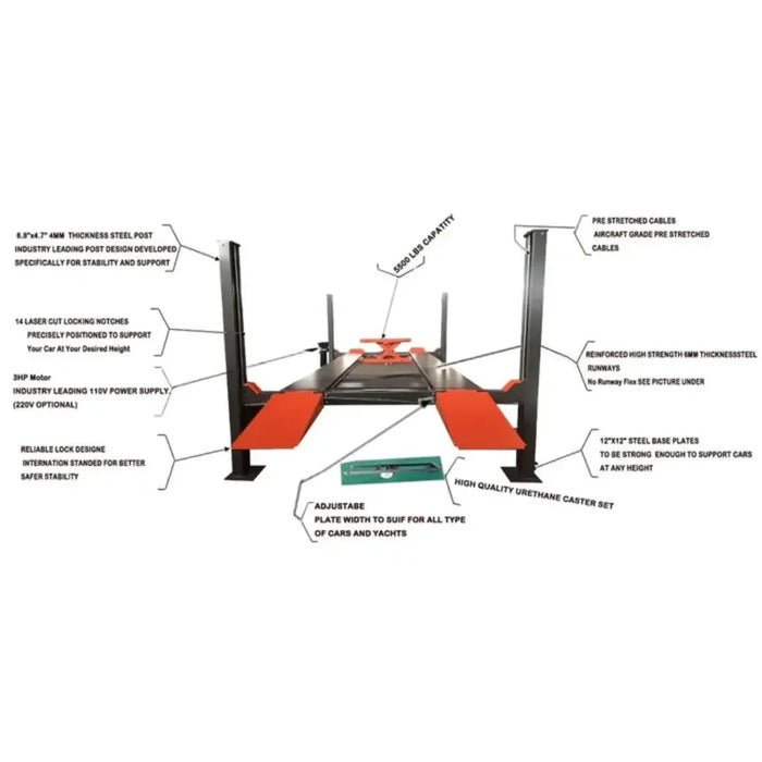 Katool KT-4H110 11,000lb 4 Post Car Lift - Mechanic Super Store