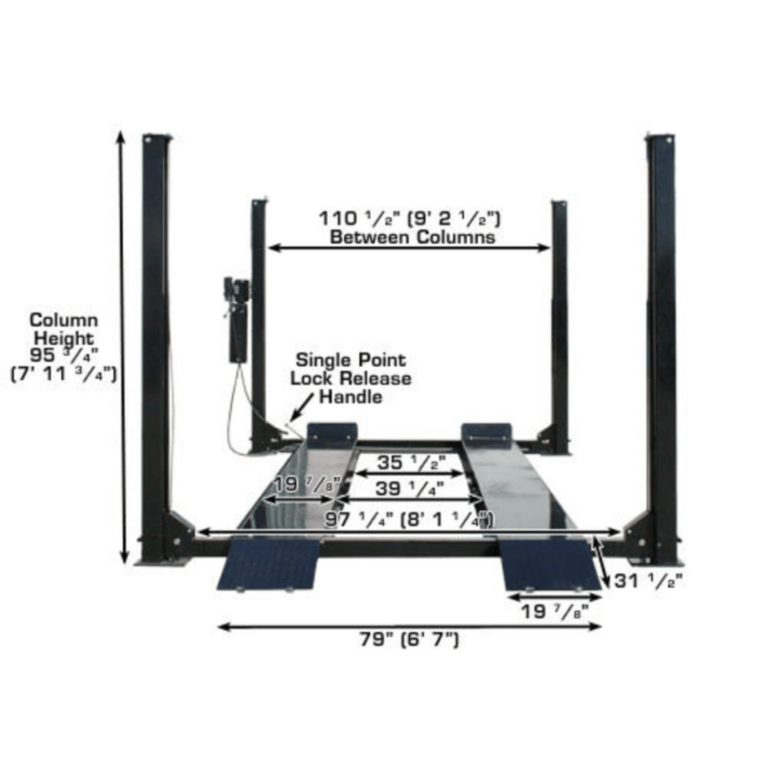 Atlas Garage PRO9000 4 Post Lift + RJ6 Rolling Jacks Combo